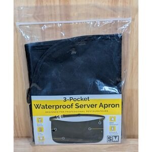 SupplyMaid 3-Pocket Waterproof Server Apron Black Adjustable Waist 23-51 Inch